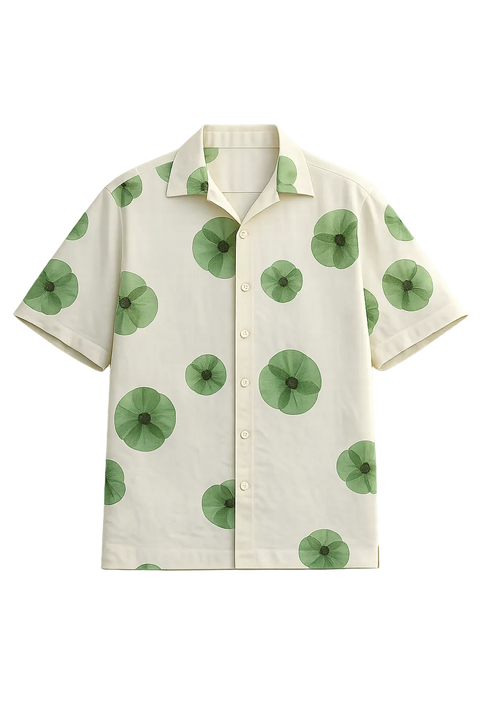 Mo Overshirt Poppy Print - Mid Green/Off White