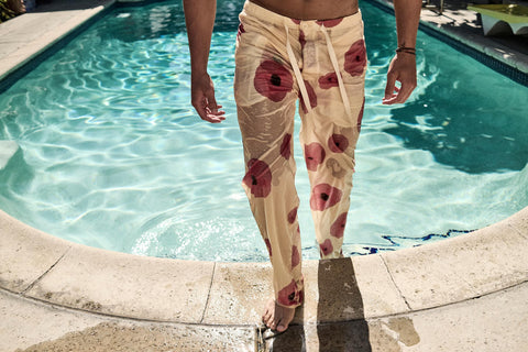 Grayson Trousers Poppy Print - Red/Off White