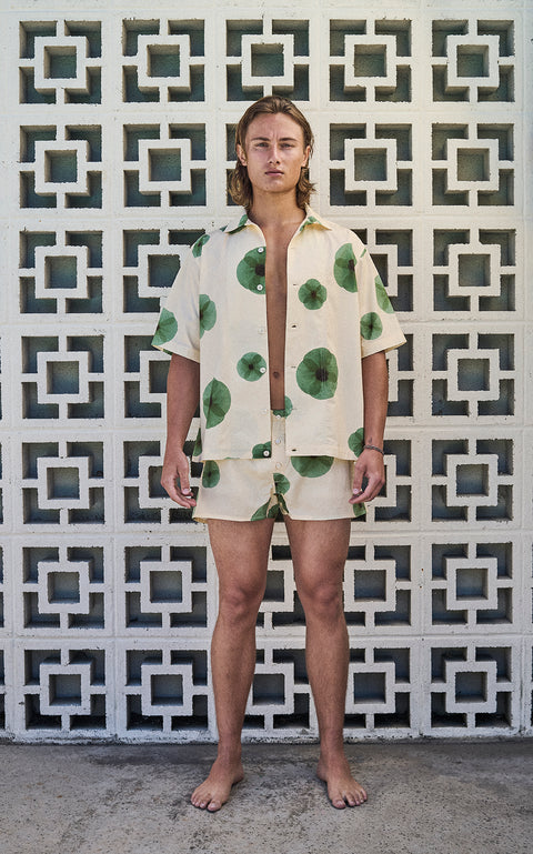 Mo Overshirt Poppy Print - Mid Green/Off White