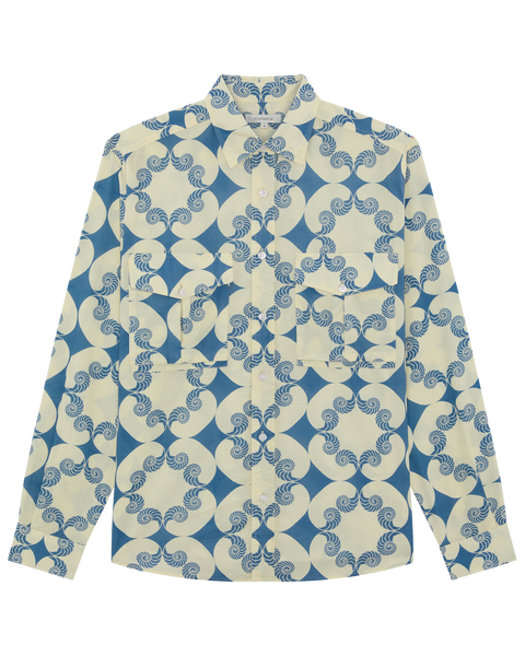 Cairo Shirt - Shell Print Blue/Off White