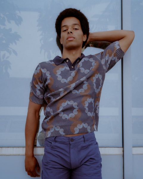 Matteo Knit Shell Print - Navy/Brown