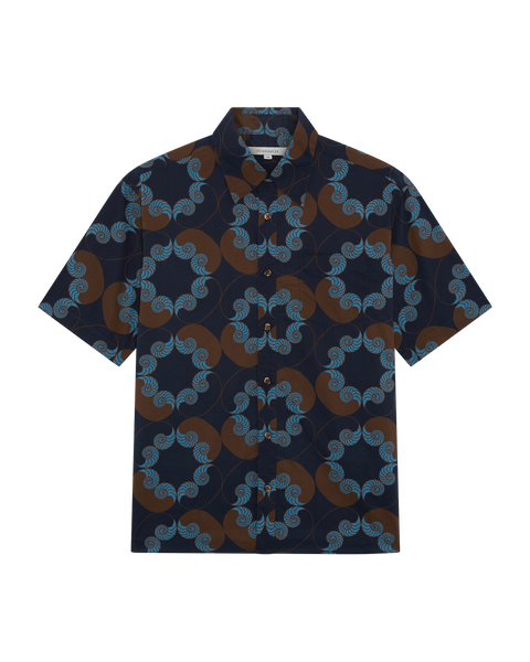 Remy Short Sleeve Shirt Shell Print - Navy/Brown
